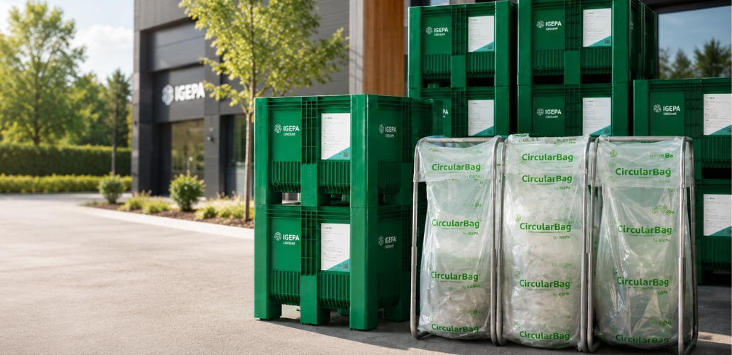 Groene IGEPA Circulair containers en CircularBags klaar voor ophalen